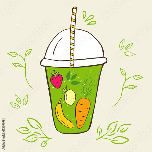 Hand drawn jar with smoothies