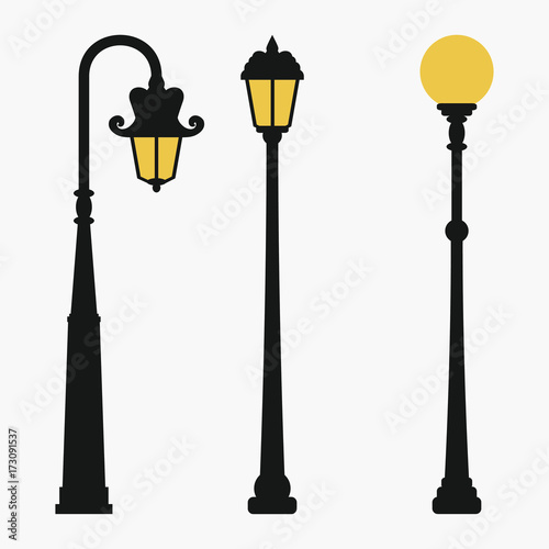 Street lamps set. Vintage city lantern. Vector illustration.