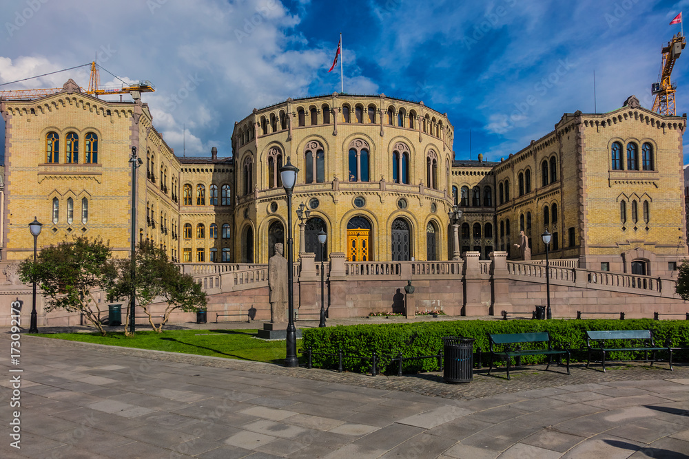 Norwegian Parliament building (Stortinget) in Oslo. Norway.