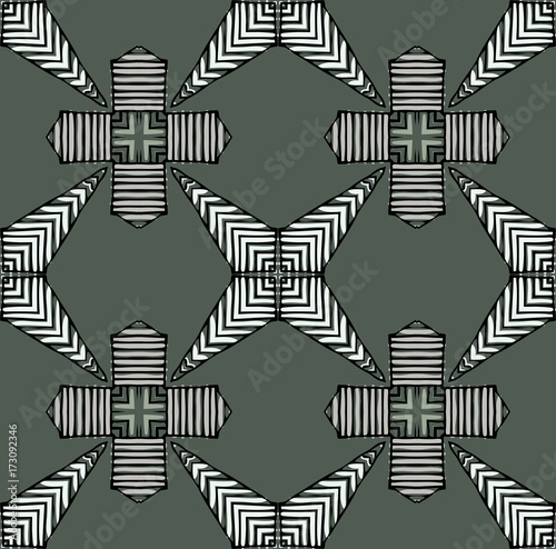 Seamless striped vector pattern. Vintage colored decorative repainting background with tribal and ethnic motifs. Abstract geometric roughly hatched shapes colored with hand drawn brush stokes.