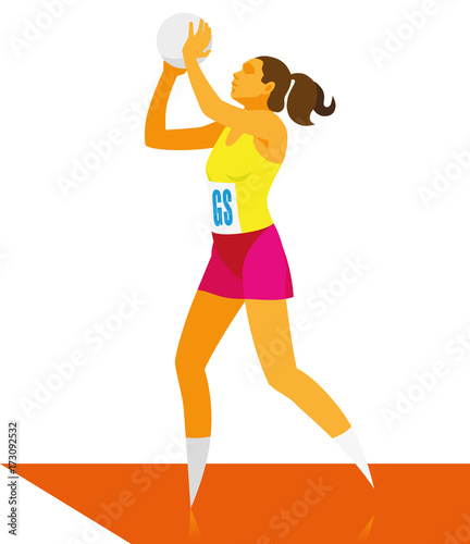 Young girl is student playing in netball, who is preparing to roll a ball