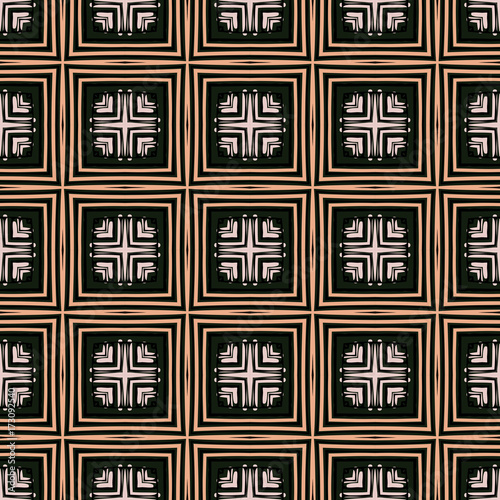 Seamless striped vector pattern. Vintage colored decorative repainting background with tribal and ethnic motifs. Abstract geometric roughly hatched shapes colored with hand drawn brush stokes.