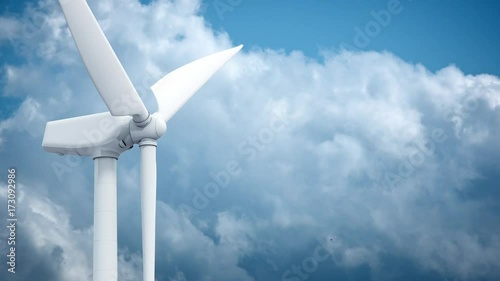 Beautiful white windmill on blue sky background