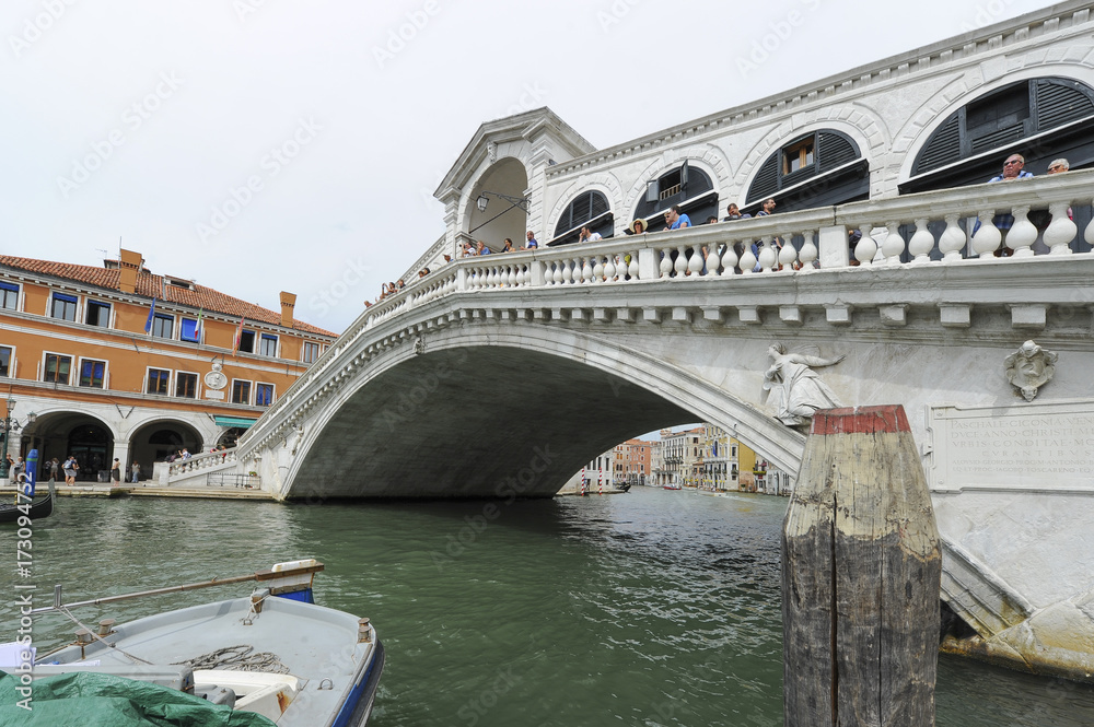 View on famous Rialto Bridge in Venice, Italy