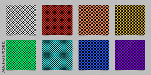 Simple abstract seamless polka dot pattern background design set - squared vector collection from colored circles on black background