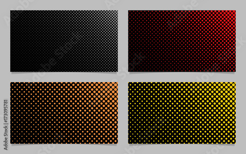 Digital halftone circle pattern business card background design set - vector corporation graphics with colored dots on black background