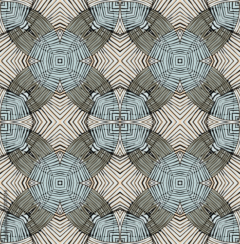 Seamless striped vector pattern. Vintage colored decorative repainting background with tribal and ethnic motifs. Abstract geometric roughly hatched shapes colored with hand drawn brush stokes.