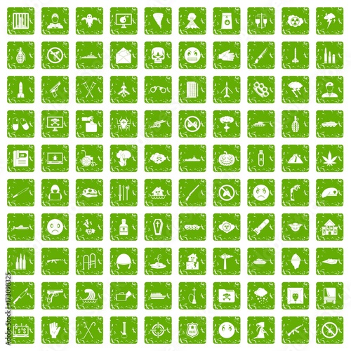 100 oppression icons set grunge green