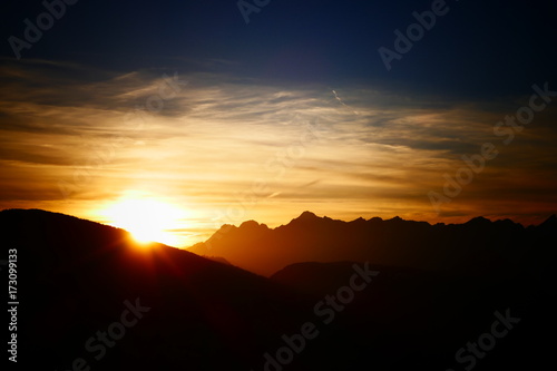 Alpen, Panorama, TIrol, Sonnenuntergang, Gebirge, Wolken