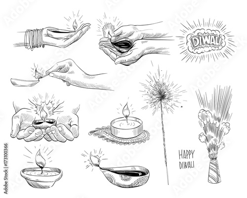 India. Diwali holiday. Vector illustration.