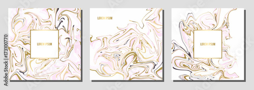  Elegant  creative card templates set. Marble Texture  and golden foil details.

