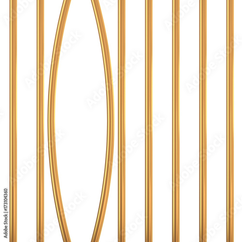 Broken golden prison bars isolated on white. Vector illustration. Way out to freedom from gold cage concept