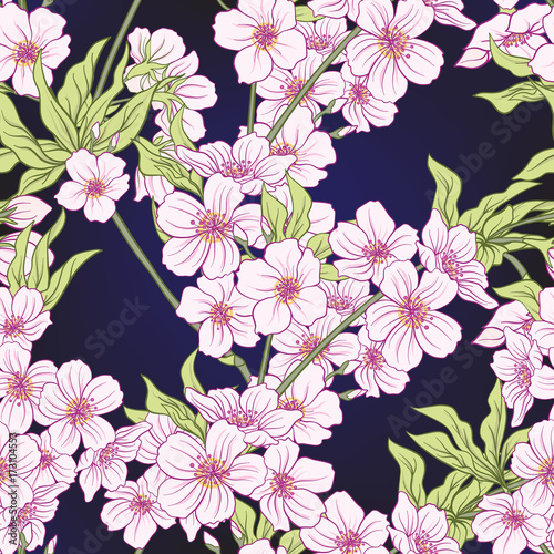 Seamless pattern with Japanese blossom sakura. Vector stock illu