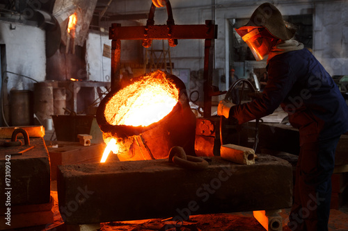 Bilde på lerret Metallurgical plant, hot metal casting.
