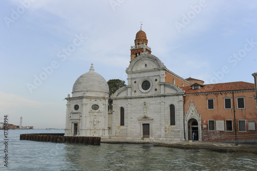 Church San Michele on island behind walls of Venice Cemetery