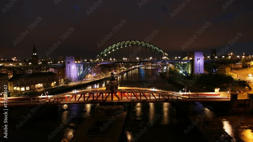 Night timelapse of traffic on the bridges in Newcastle, England Night timelapse of traffic on the bridges in Newcastle, England