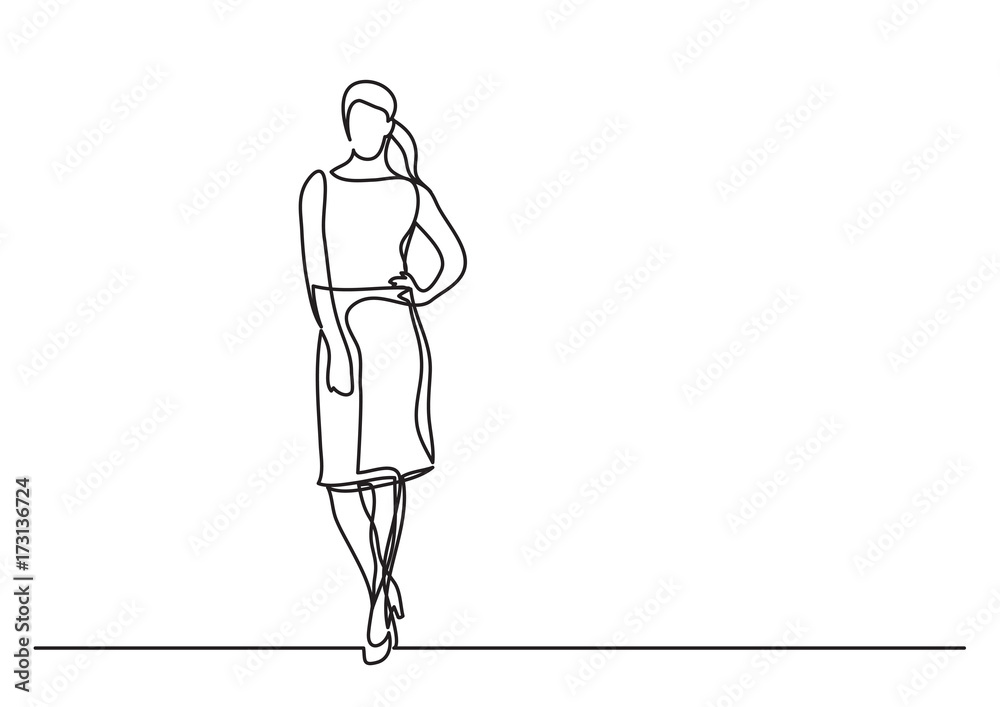 continuous line drawing of standing woman continuous line drawing of standing woman