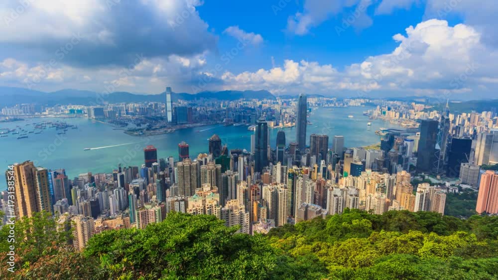 Hong Kong Cityscape High Viewpoint Of The Victoria Peak 4K Time Lapse