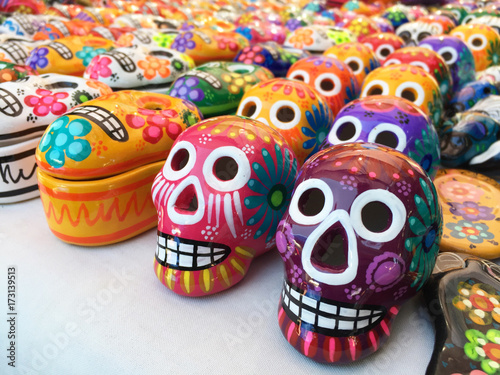Many mexican colorful skulls