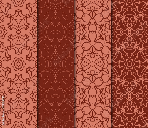 set of decorative geometric floral pattern. seamless vector illustration. for wallpaper, invitation, fabric textile. brick color