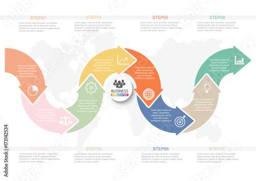 Timeline infographics design template with 8 options, process diagram, vector eps10 illustration