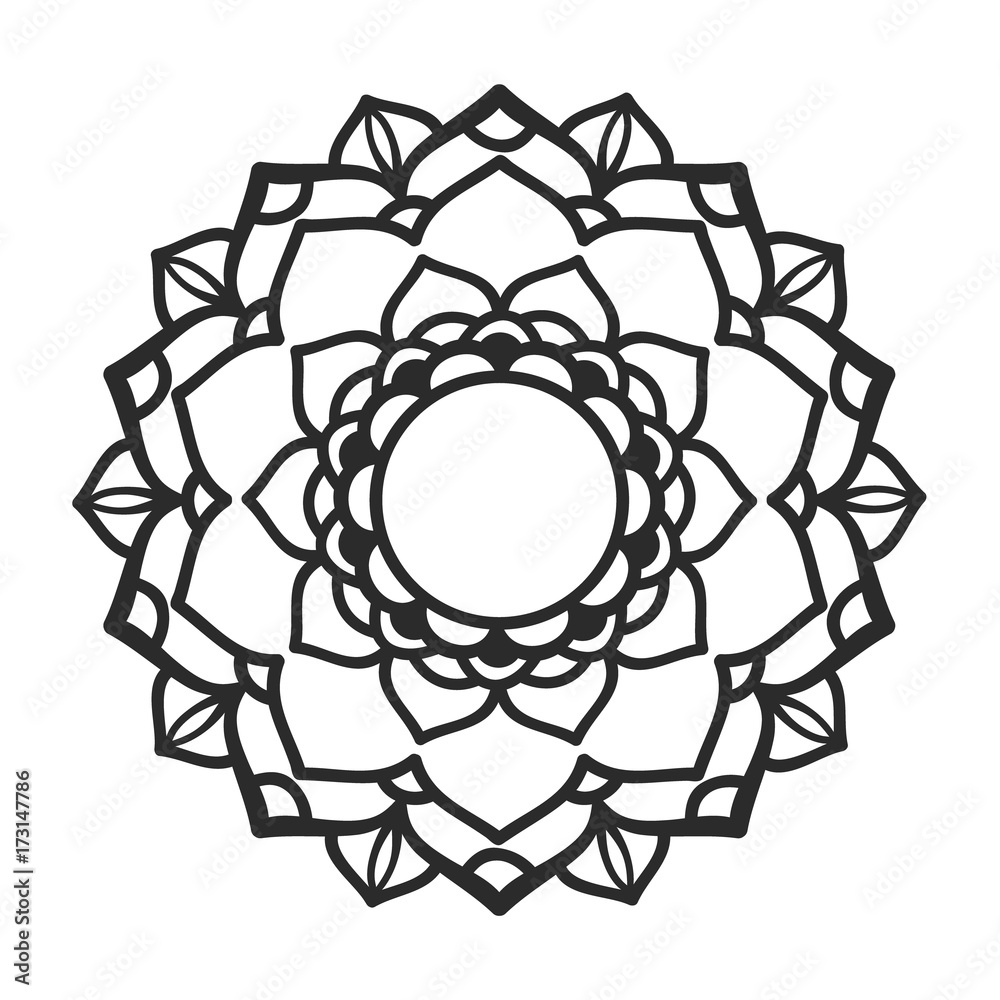 Mandala ornament. Round floral template. Decorative element  can be used for greeting card, wedding invitation, yoga poster, coloring book.. Doodle emblem.