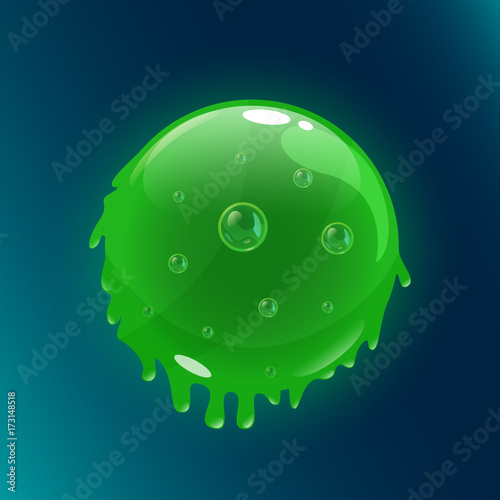 Colorful glossy sphere of slime with bubbles inside. Vector asset for game design isolated on black background.