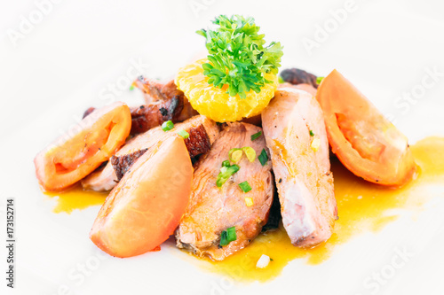 Grilled duck breast meat with sweet sauce