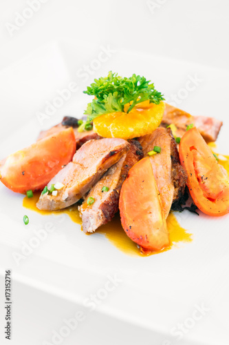 Grilled duck breast meat with sweet sauce