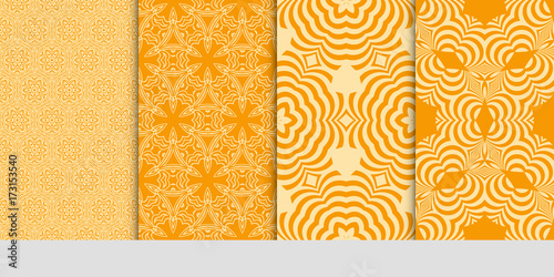 set of art seamless pattern with geometric floral ornament. orange color. vector illustration