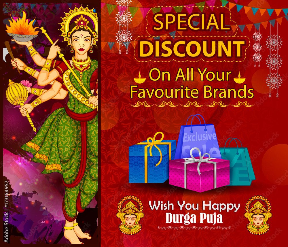Goddess Durga for Happy Dussehra sale and promotion advertisement background