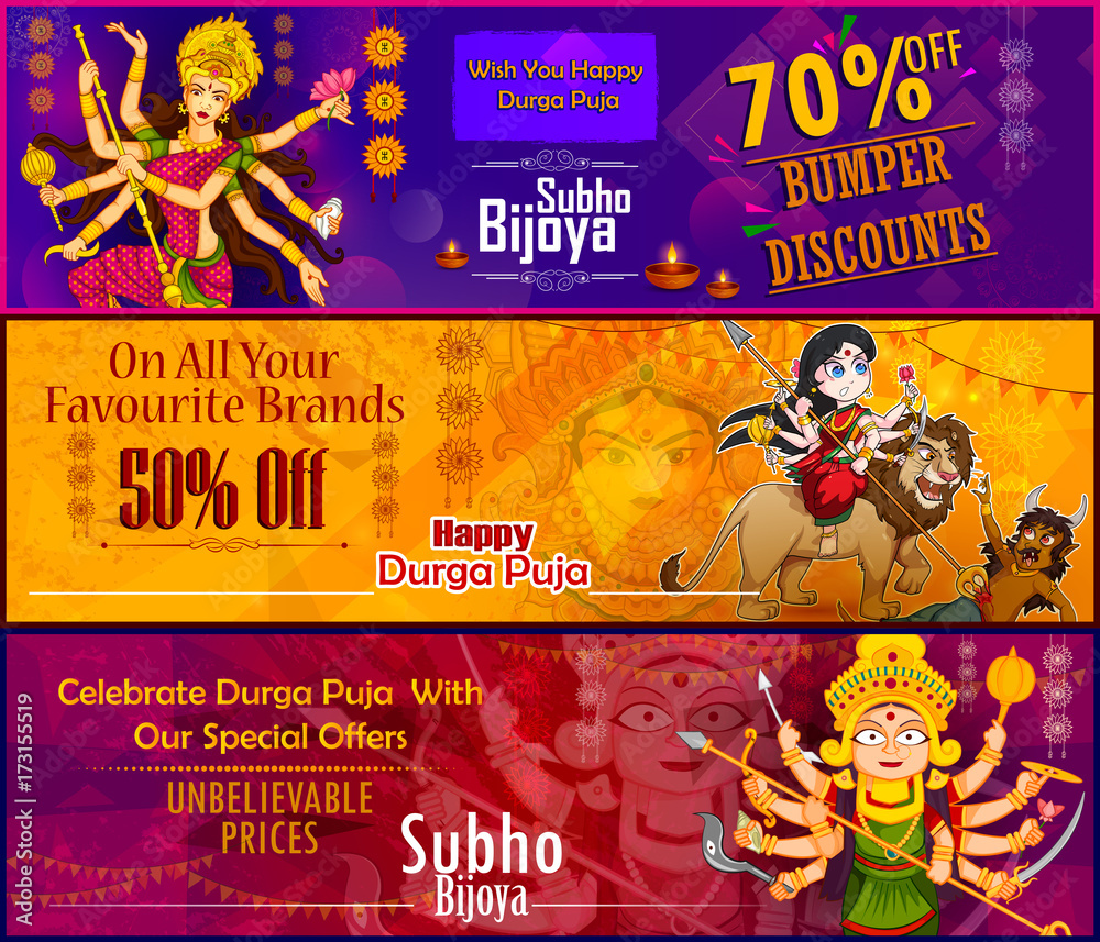 Obraz premium Goddess Durga for Happy Dussehra sale and promotion advertisement background