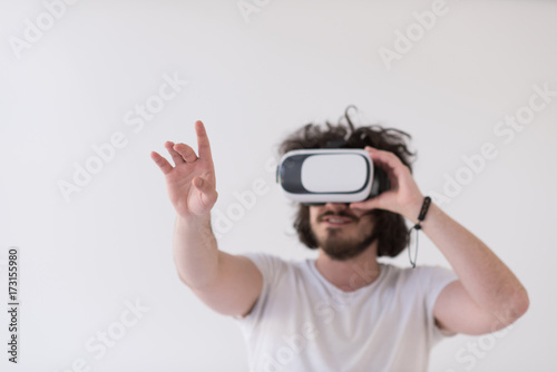 Man using headset of virtual reality