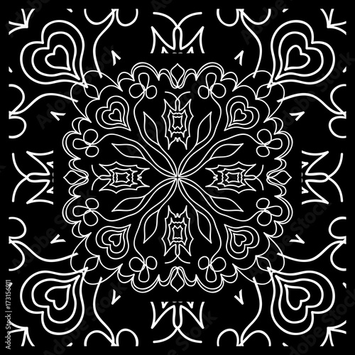 vector illustration. pattern with floral mandala, decorative border. design for print fabric, bandana