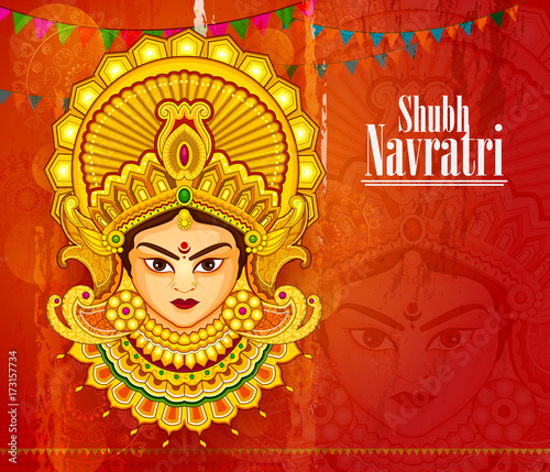 Beautiful face of Goddess Durga for Happy Dussehra or Shubh Navratri festival