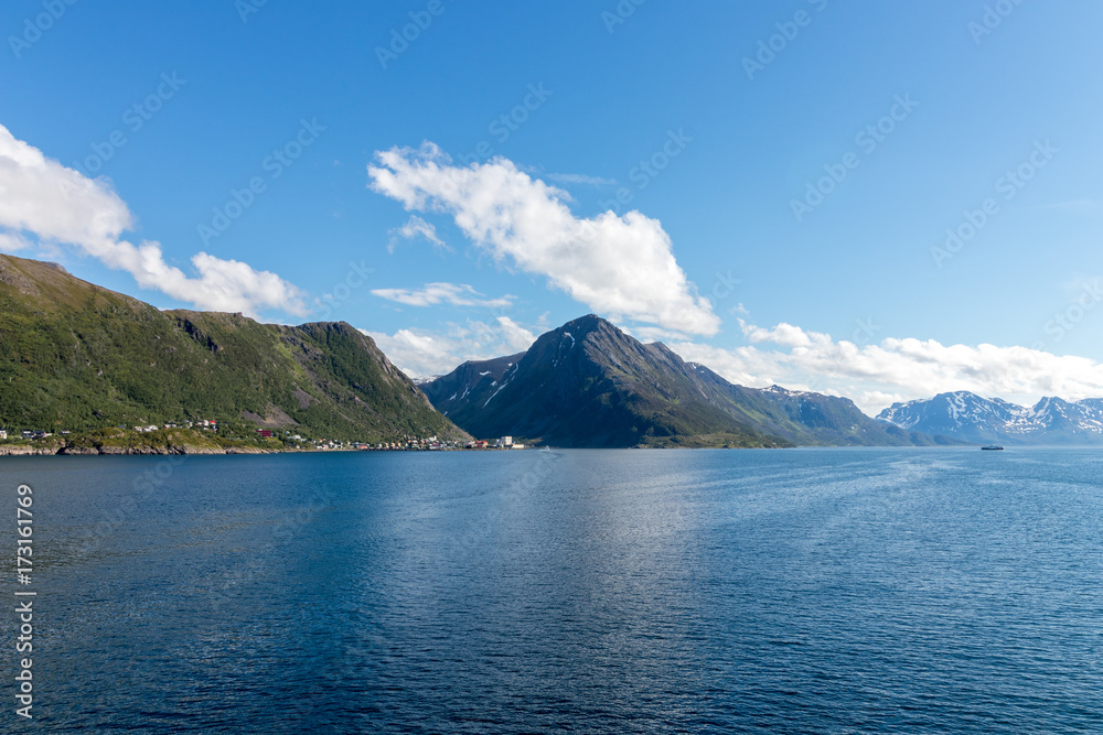 The village of Oksfjord in beautiful environments in Northern Norway. Oksfjord is the administrative centre of the municipality of Loppa in Finnmark county, Norway. The village of Oksfjord in beautiful environments in Northern Norway. Oksfjord is the administrative centre of the municipality of Loppa in Finnmark county, Norway.