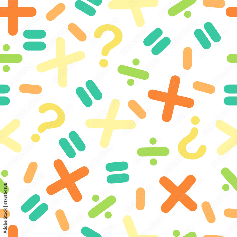 seamless colorful mathematical symbol pattern on white background