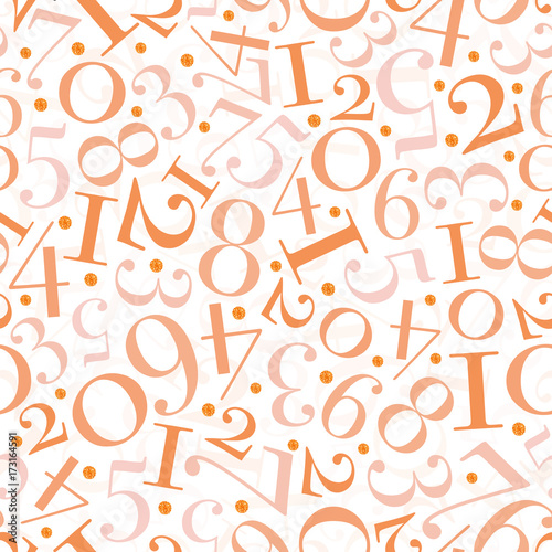 seamless monochrome number  with glitter dot pattern on orange background