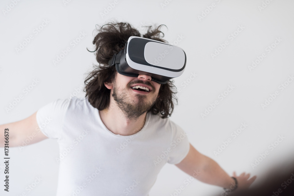 Man using headset of virtual reality Man using headset of virtual reality