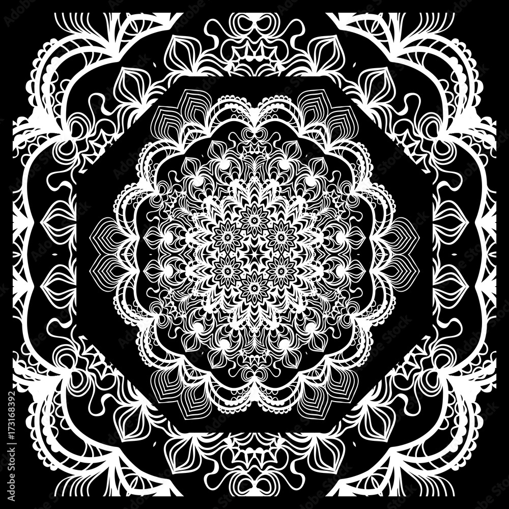 vector illustration. pattern with floral mandala, decorative border. design for print fabric, bandana