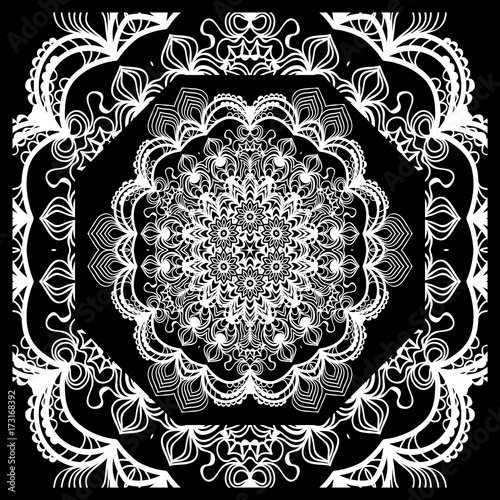 vector illustration. pattern with floral mandala, decorative border. design for print fabric, bandana