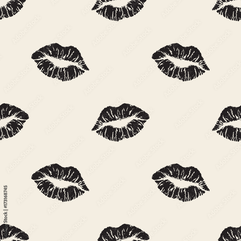 seamless monochrome kiss lips pattern background