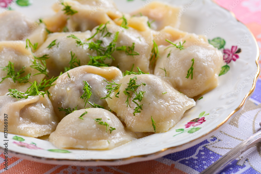 Boiled dumplings on plate Boiled dumplings on plate