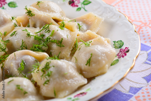 Boiled dumplings on plate