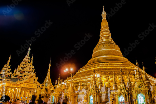 Yangon, Myanmar. Sep 9, 2017. Myanmer famous sacred place and tourist attraction landmark, Shwedagon Paya pagoda illuminated in the evening.
