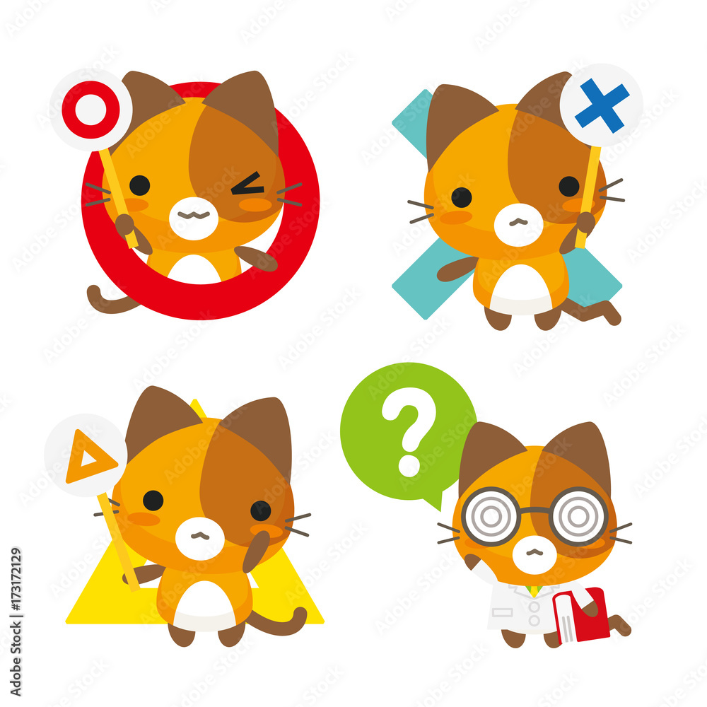 Obraz premium ネコとーく。三毛猫+クイズ正解不正解