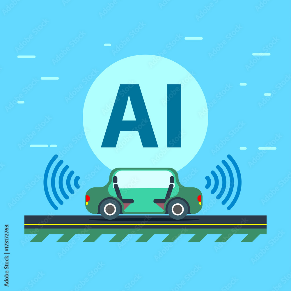 Artificial intelligence controls the Autonomous vehicle. unmanned car ...