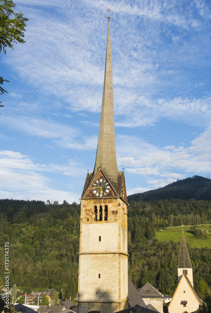 Fototapeta premium Bischofshofen, Pongau, Salzburger Land, Austria, typical Austrian bell tower