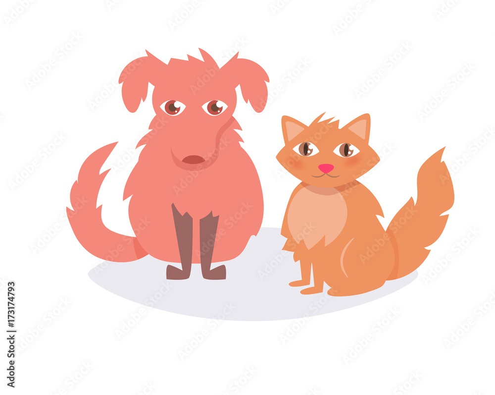 Cat and dog. Vector. Cartoon.