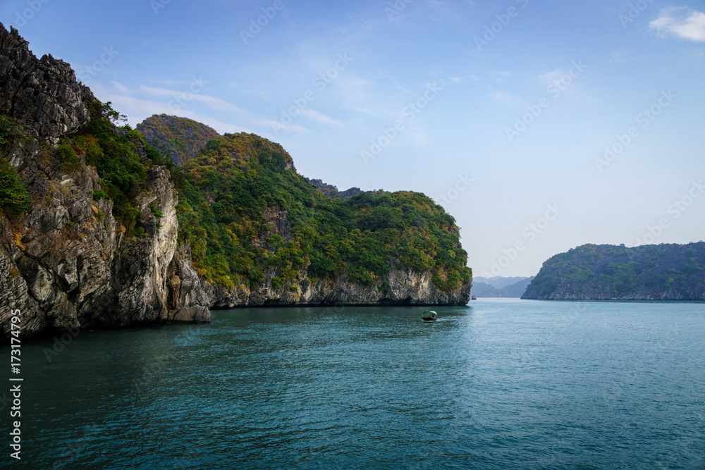 Halong bay dramatic landscape with karst islands. Ha Long Bay is UNESCO World Heritage Site and popular tourist destination